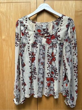 Fun & Flirt Cream Blouse with Red Floral Print
